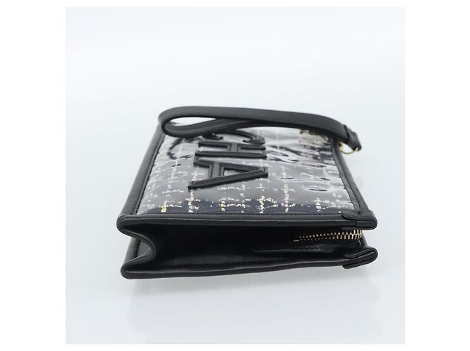 Clutch CHANEL in vinile nero e oro CC Auth bs35542V D'oro - vista 4