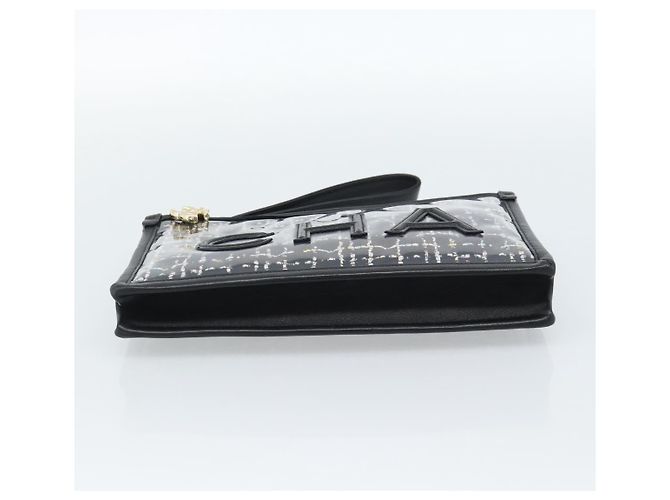 Clutch CHANEL in vinile nero e oro CC Auth bs35542V D'oro - vista 5