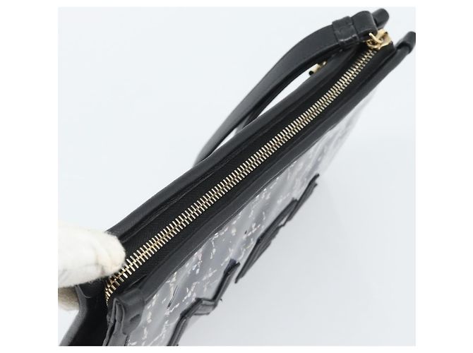 Clutch CHANEL in vinile nero e oro CC Auth bs35542V D'oro - vista 6