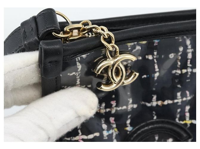 Clutch CHANEL in vinile nero e oro CC Auth bs35542V D'oro - vista 9