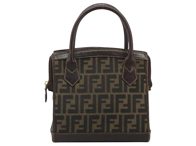 Borsa a mano FENDI Zucca Canvas 2way Nero Marrone Oro Auth 184637 D'oro - vista 13