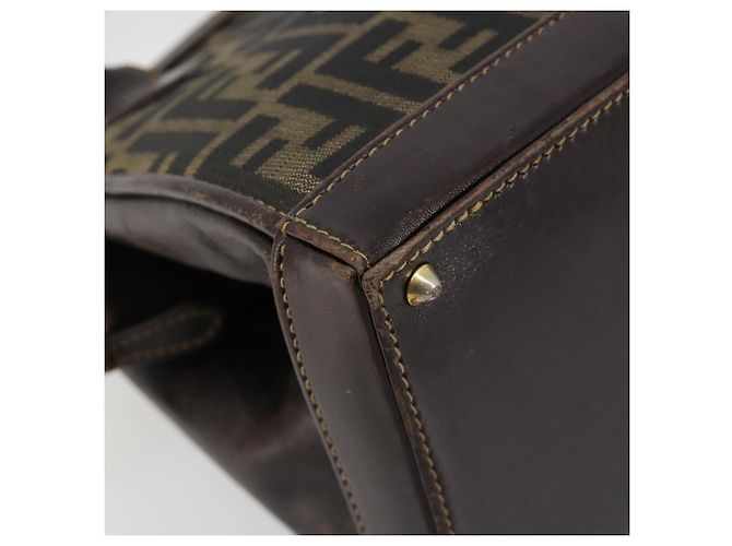 Borsa a mano FENDI Zucca Canvas 2way Nero Marrone Oro Auth 184637 D'oro - vista 16