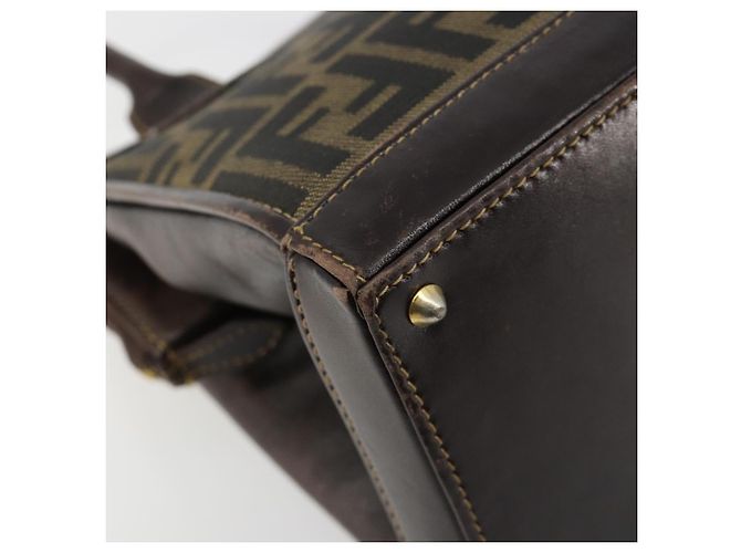 Borsa a mano FENDI Zucca Canvas 2way Nero Marrone Oro Auth 184637 D'oro - vista 18