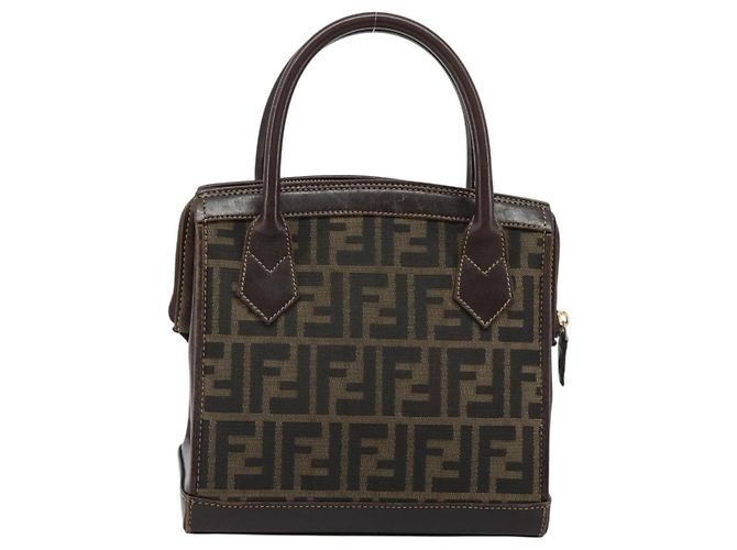 Borsa a mano FENDI Zucca Canvas 2way Nero Marrone Oro Auth 184637 D'oro - vista 2