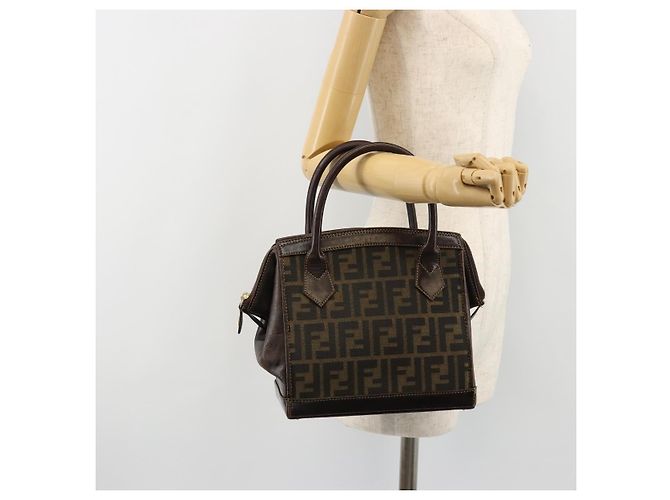 Borsa a mano FENDI Zucca Canvas 2way Nero Marrone Oro Auth 184637 D'oro - vista 25