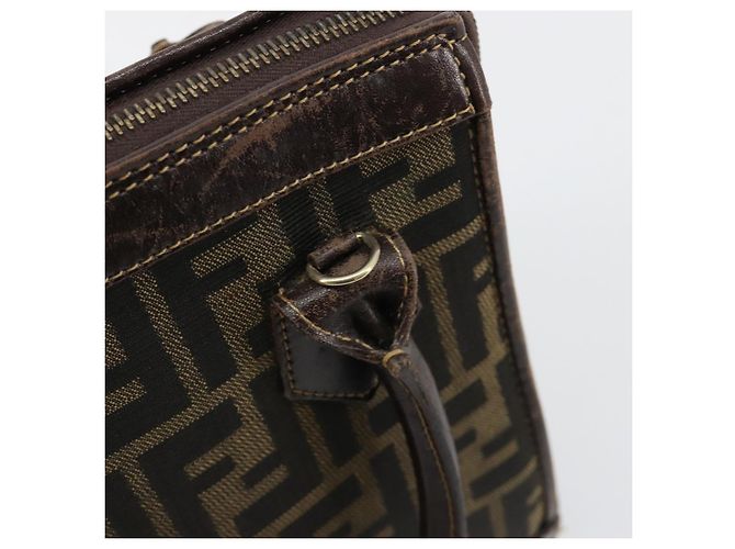 Borsa a mano FENDI Zucca Canvas 2way Nero Marrone Oro Auth 184637 D'oro - vista 8