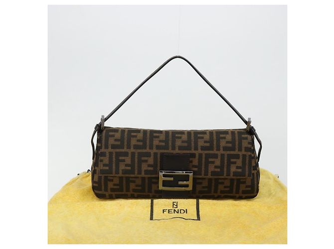 FENDI Zucca Canvas Mamma Baguette Shoulder Bag Black Brown Auth 184907SAM Castaño Negro - vista 12