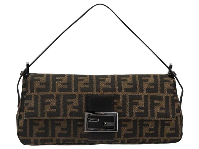 FENDI Zucca Canvas Mamma Baguette Shoulder Bag Black Brown Auth 184907SAM Castaño Negro - vista 13