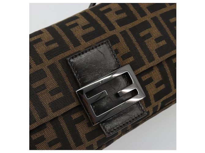 FENDI Zucca Canvas Mamma Baguette Shoulder Bag Black Brown Auth 184907SAM Castaño Negro - vista 19