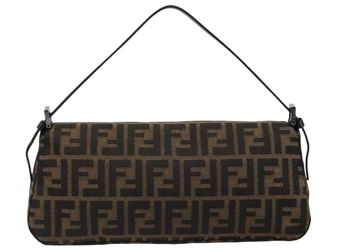 FENDI Zucca Canvas Mamma Baguette Shoulder Bag Black Brown Auth 184907SAM Castaño Negro - vista 2