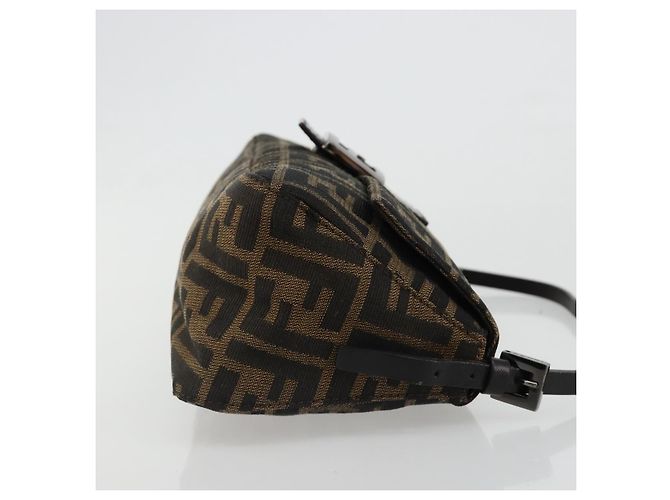 FENDI Zucca Canvas Mamma Baguette Shoulder Bag Black Brown Auth 184907SAM Castaño Negro - vista 3