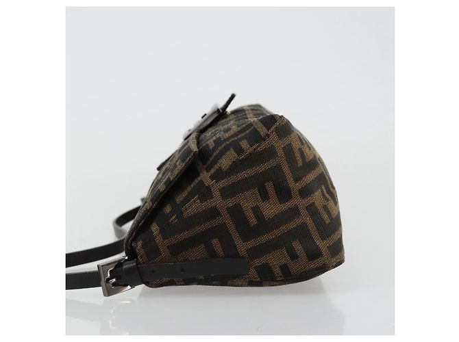 FENDI Zucca Canvas Mamma Baguette Shoulder Bag Black Brown Auth 184907SAM Castaño Negro - vista 4