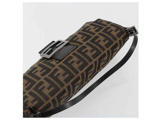 FENDI Zucca Canvas Mamma Baguette Shoulder Bag Black Brown Auth 184907SAM Castaño Negro - vista 6