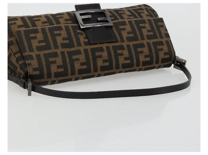 FENDI Zucca Canvas Mamma Baguette Shoulder Bag Black Brown Auth 184907SAM Castaño Negro - vista 7