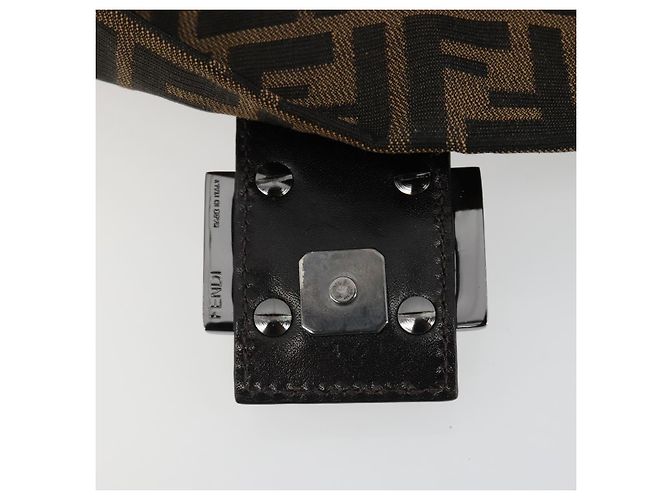 FENDI Zucca Canvas Mamma Baguette Shoulder Bag Black Brown Auth 184907SAM Castaño Negro - vista 9