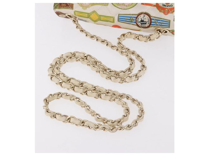 CHANEL Cuba Collection Matelasse 20 Chain Bag Satin White Gold CC Auth 185394SM Bianco D'oro - vista 6