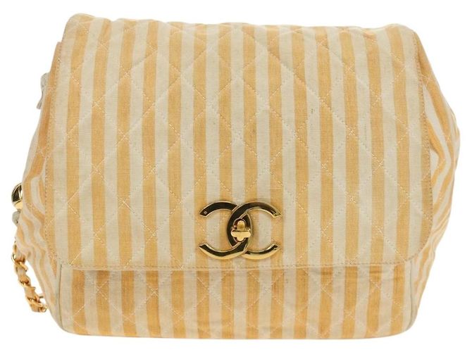 CHANEL Matelasse Chain Shoulder Bag Canvas Beige Gold CC Auth BA13294M D'oro - vista 13