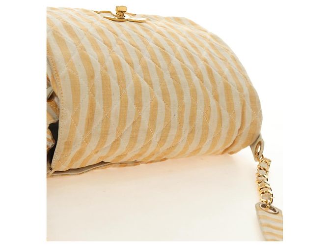 CHANEL Matelasse Chain Shoulder Bag Canvas Beige Gold CC Auth BA13294M D'oro - vista 14