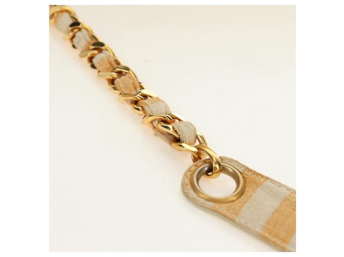 CHANEL Matelasse Chain Shoulder Bag Canvas Beige Gold CC Auth BA13294M D'oro - vista 16