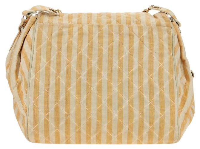 CHANEL Matelasse Chain Shoulder Bag Canvas Beige Gold CC Auth BA13294M D'oro - vista 2
