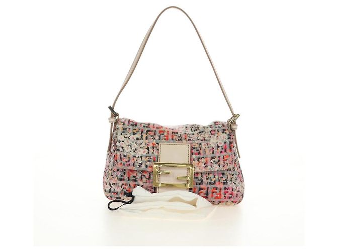 Borsa a tracolla FENDI Zucchino Canvas Mamma Baguette Rosa Oro Auth 165298SAV - vista 12
