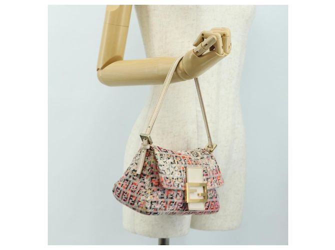 Borsa a tracolla FENDI Zucchino Canvas Mamma Baguette Rosa Oro Auth 165298SAV - vista 26