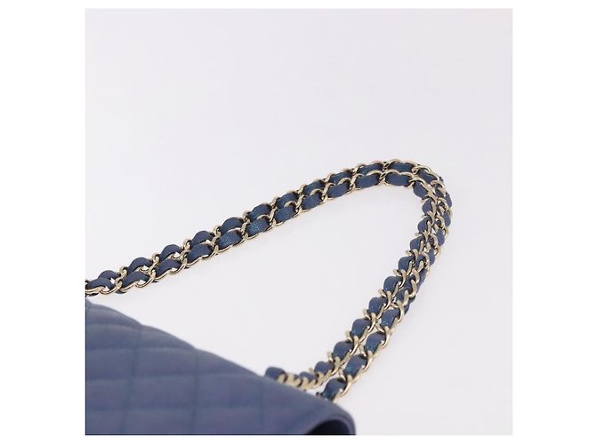 CHANEL Borsa a Spalla Chain Matelasse 25 Pelle di Caviale Blu Oro CC Auth 185395SM D'oro - vista 14