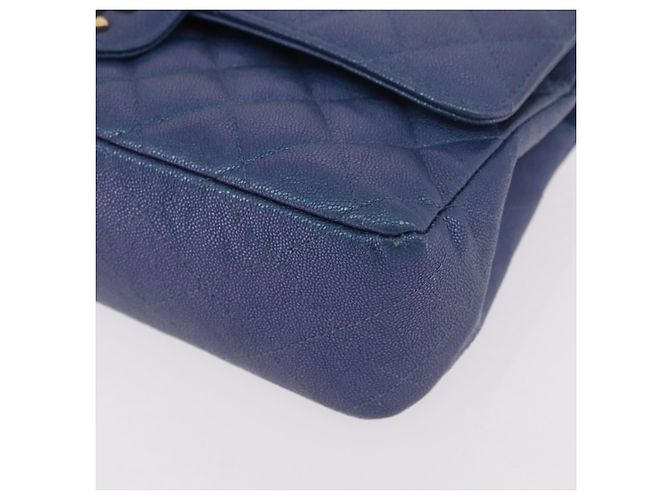 CHANEL Borsa a Spalla Chain Matelasse 25 Pelle di Caviale Blu Oro CC Auth 185395SM D'oro - vista 15