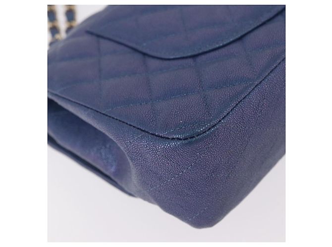 CHANEL Borsa a Spalla Chain Matelasse 25 Pelle di Caviale Blu Oro CC Auth 185395SM D'oro - vista 16