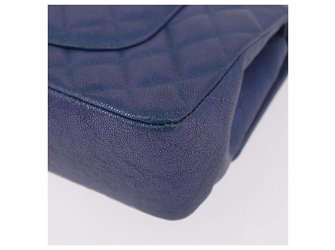 CHANEL Borsa a Spalla Chain Matelasse 25 Pelle di Caviale Blu Oro CC Auth 185395SM D'oro - vista 17