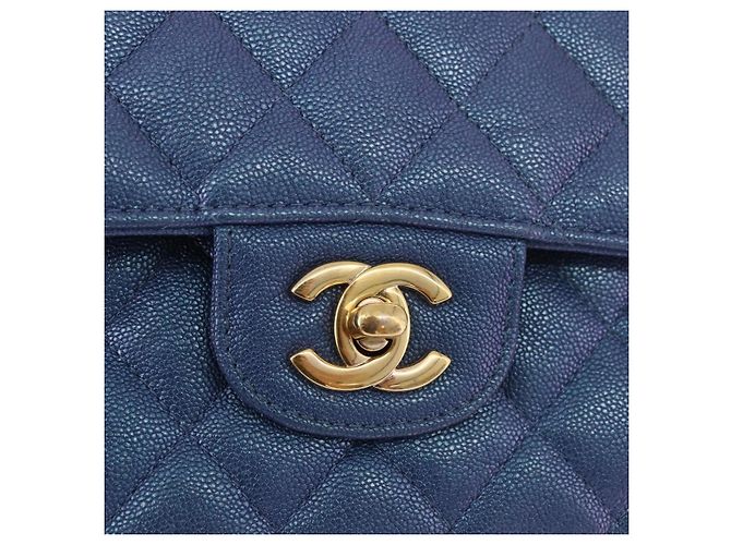 CHANEL Borsa a Spalla Chain Matelasse 25 Pelle di Caviale Blu Oro CC Auth 185395SM D'oro - vista 18
