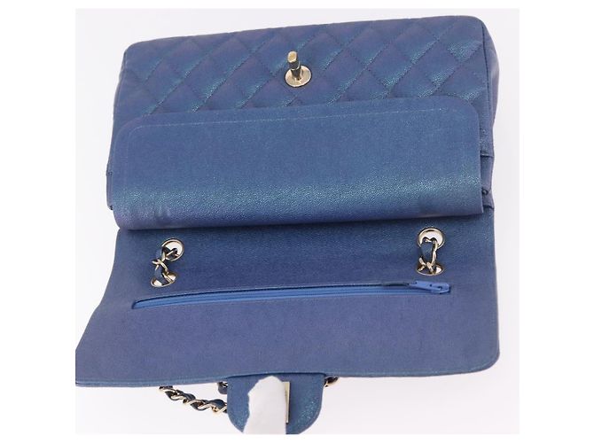 CHANEL Borsa a Spalla Chain Matelasse 25 Pelle di Caviale Blu Oro CC Auth 185395SM D'oro - vista 19