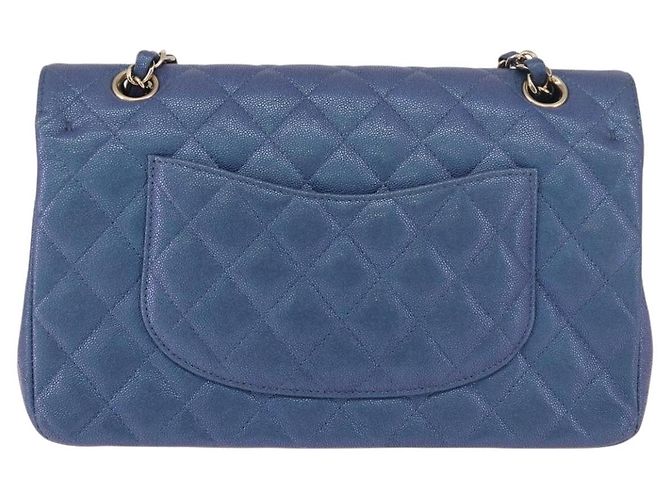 CHANEL Borsa a Spalla Chain Matelasse 25 Pelle di Caviale Blu Oro CC Auth 185395SM D'oro - vista 2