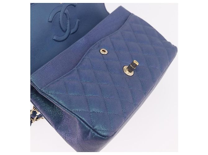 CHANEL Borsa a Spalla Chain Matelasse 25 Pelle di Caviale Blu Oro CC Auth 185395SM D'oro - vista 24