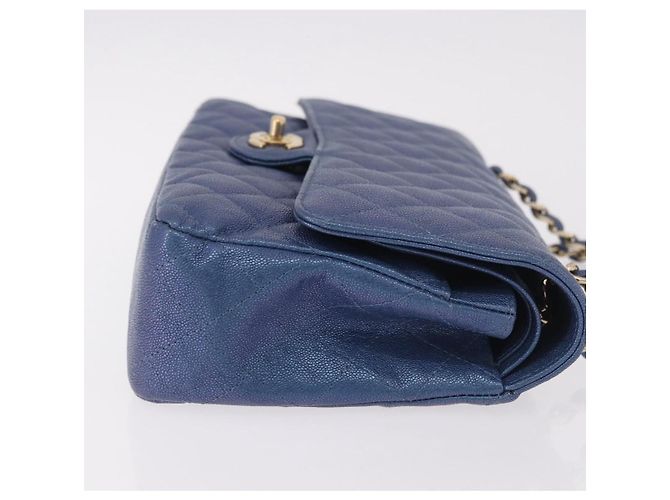 CHANEL Borsa a Spalla Chain Matelasse 25 Pelle di Caviale Blu Oro CC Auth 185395SM D'oro - vista 3