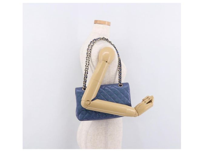 CHANEL Borsa a Spalla Chain Matelasse 25 Pelle di Caviale Blu Oro CC Auth 185395SM D'oro - vista 30
