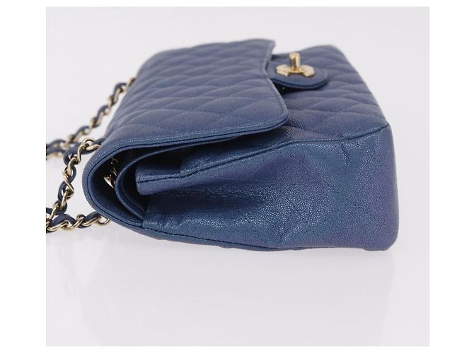 CHANEL Borsa a Spalla Chain Matelasse 25 Pelle di Caviale Blu Oro CC Auth 185395SM D'oro - vista 4