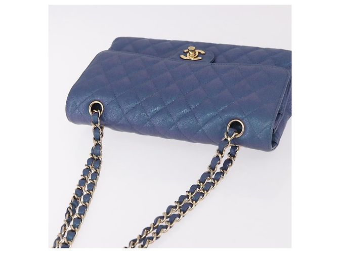 CHANEL Borsa a Spalla Chain Matelasse 25 Pelle di Caviale Blu Oro CC Auth 185395SM D'oro - vista 6