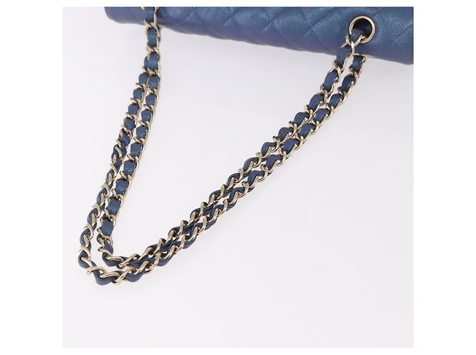 CHANEL Borsa a Spalla Chain Matelasse 25 Pelle di Caviale Blu Oro CC Auth 185395SM D'oro - vista 7