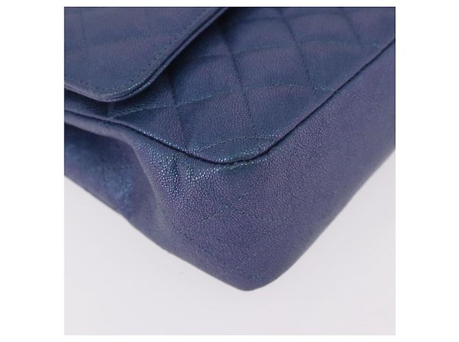 CHANEL Borsa a Spalla Chain Matelasse 25 Pelle di Caviale Blu Oro CC Auth 185395SM D'oro - vista 8