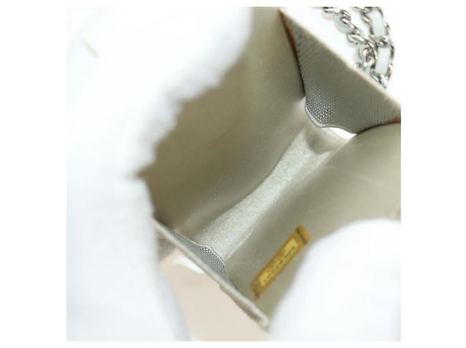 CHANEL icon Chain Shoulder Pouch Lamb Skin White Silver CC Auth 184233A Argento Bianco - vista 11