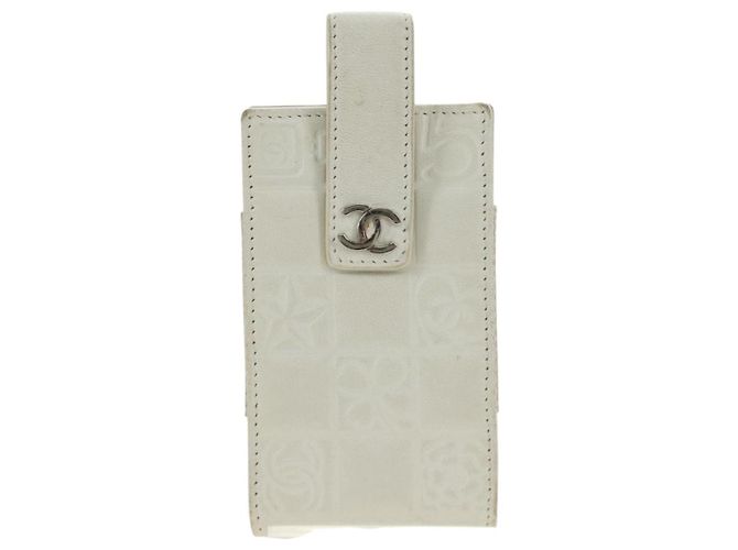 CHANEL icon Chain Shoulder Pouch Lamb Skin White Silver CC Auth 184233A Argento Bianco - vista 13
