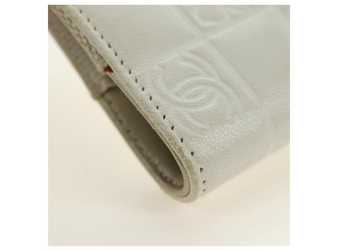 CHANEL icon Chain Shoulder Pouch Lamb Skin White Silver CC Auth 184233A Argento Bianco - vista 14