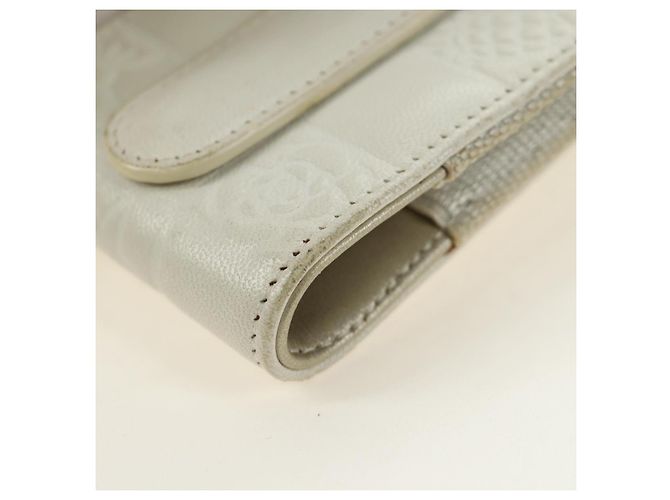CHANEL icon Chain Shoulder Pouch Lamb Skin White Silver CC Auth 184233A Argento Bianco - vista 17