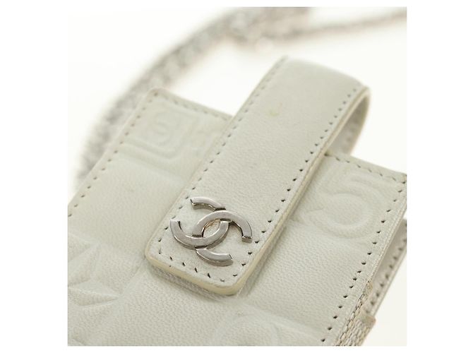 CHANEL icon Chain Shoulder Pouch Lamb Skin White Silver CC Auth 184233A Argento Bianco - vista 18