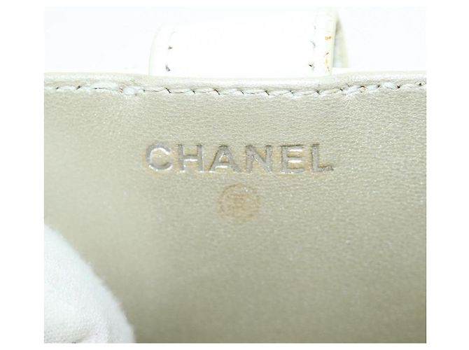 CHANEL icon Chain Shoulder Pouch Lamb Skin White Silver CC Auth 184233A Argento Bianco - vista 19