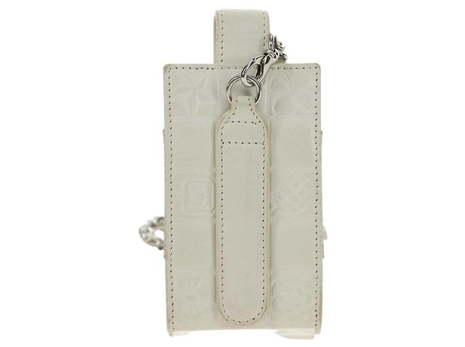 CHANEL icon Chain Shoulder Pouch Lamb Skin White Silver CC Auth 184233A Argento Bianco - vista 2