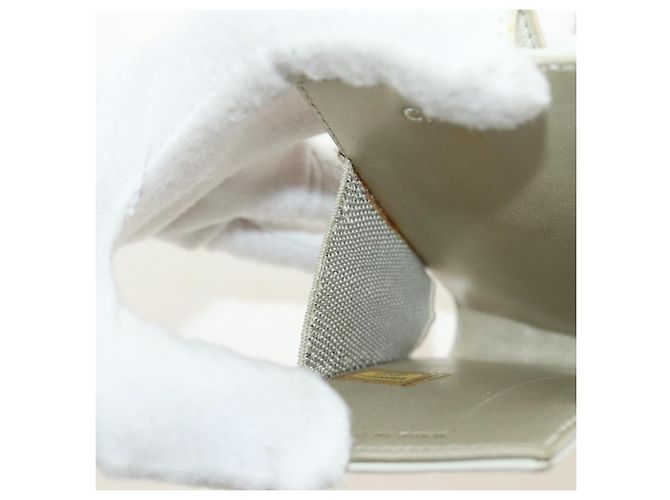 CHANEL icon Chain Shoulder Pouch Lamb Skin White Silver CC Auth 184233A Argento Bianco - vista 21