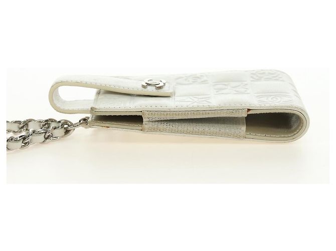 CHANEL icon Chain Shoulder Pouch Lamb Skin White Silver CC Auth 184233A Argento Bianco - vista 3