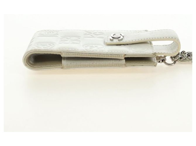 CHANEL icon Chain Shoulder Pouch Lamb Skin White Silver CC Auth 184233A Argento Bianco - vista 4
